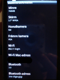 Phone showing hardware information